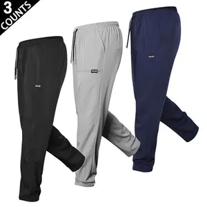 Men's 3-Pack Casual Jogger Pants, Elastic Waist with Drawstring, Ultra Lightweight & Breathable, Tapered Fit, Perfect for Daily Outings, Gym Training, Running, Lounging, Urban Commuting and All-Day Comfort