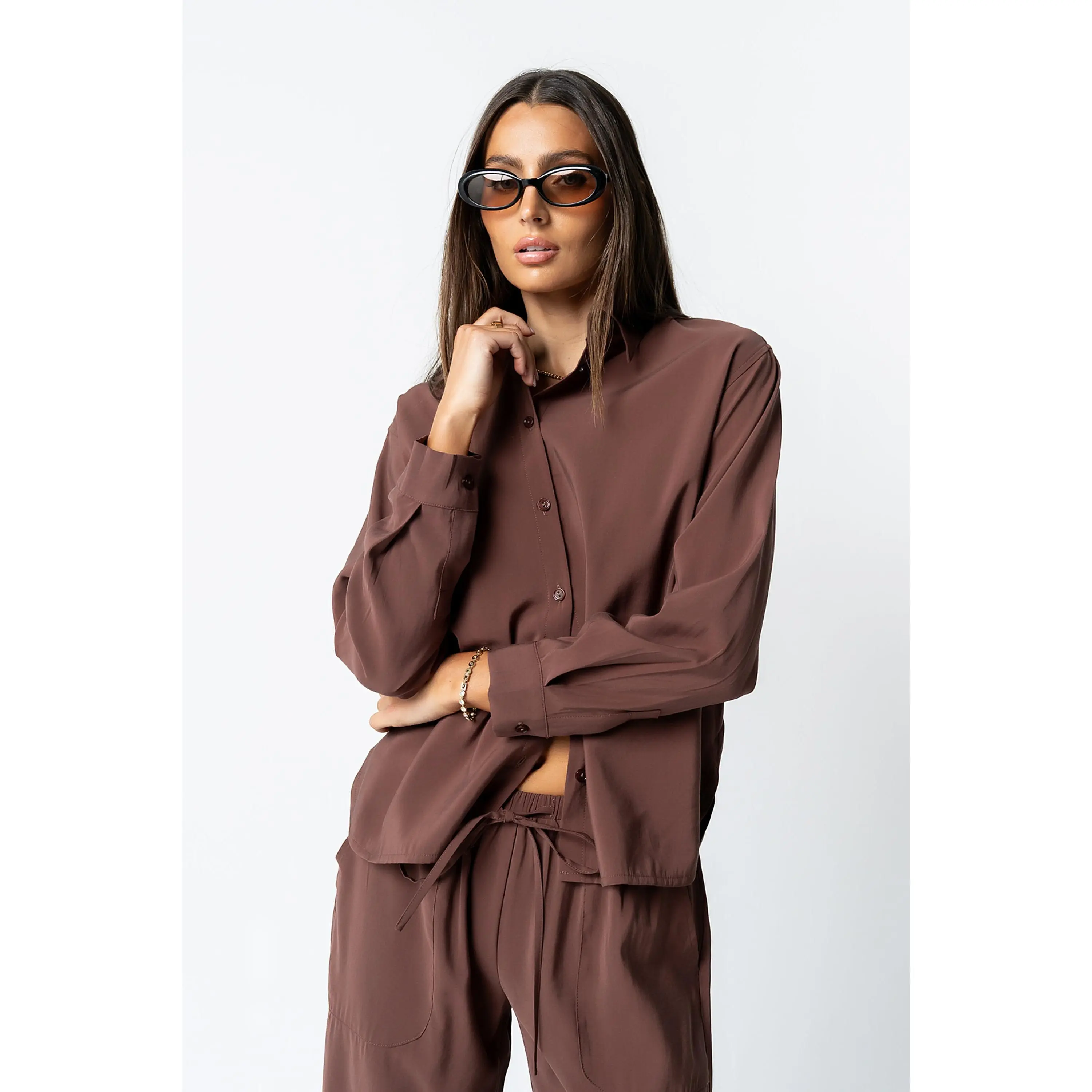 Tacie Button Up in Brown - FINAL SALE