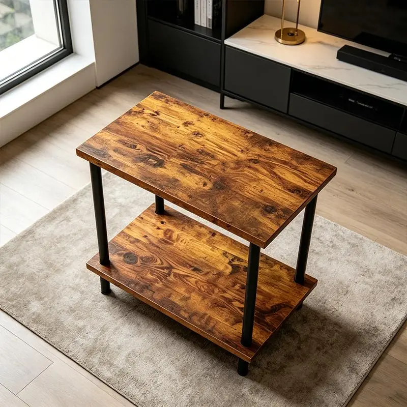 Rustic Brown Wooden Multi-Functional End Table - Furniture for Small Spaces, Space Saving, 2 Storage Compartments, Farmhouse Indoor Piece for Bedrooms, Living Rooms, Space Saving Furniture