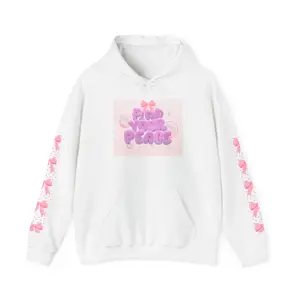 Men's Pink Ribbon Hearts Hoodie - Bow Design Sweatshirt, Glossy Pastel Prints Tops with Outdoor Fun Style