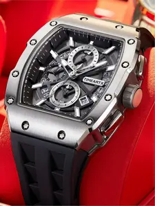 TIMEARTX Luxury Men's Watches High Quality Watches Barrel Unique Shape Stainless Steel Case Functional Quartz Fashion Wristwatch
