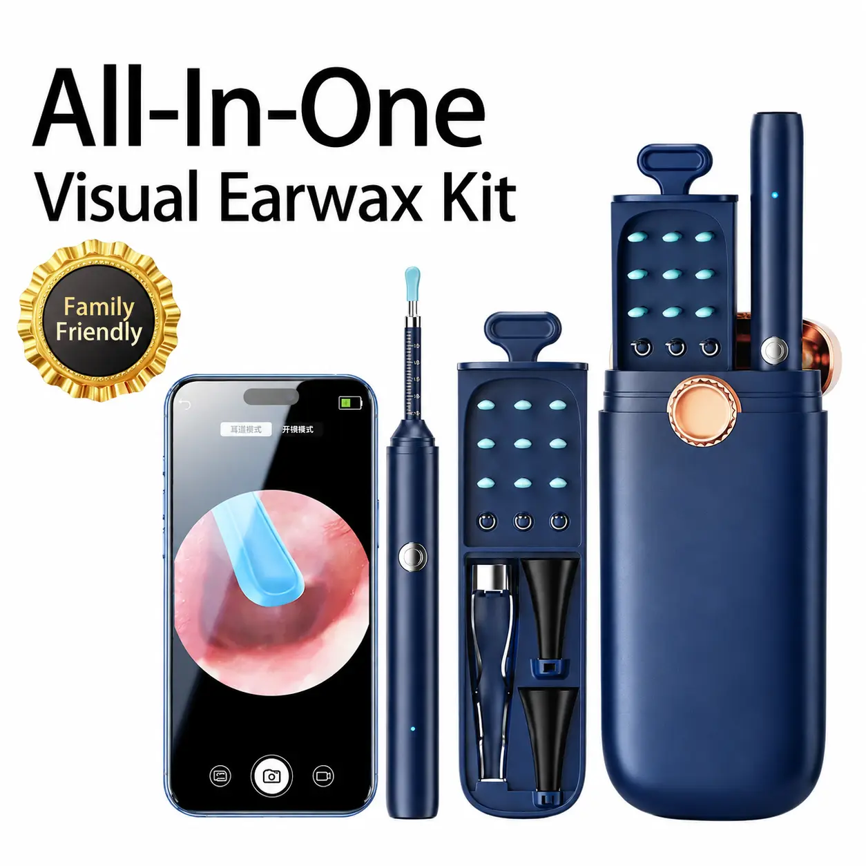 Ear Cleaning Camera Kit, Visual Ear Cleaner with 12 Tips, LED Light, WiFi Connectivity and Storage Case