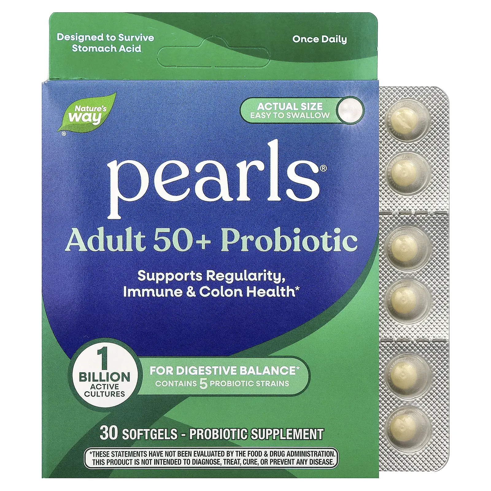 Nature's Way Pearls®, Adult 50+ Probiotic, 1 Billion CFU, 30 Softgels