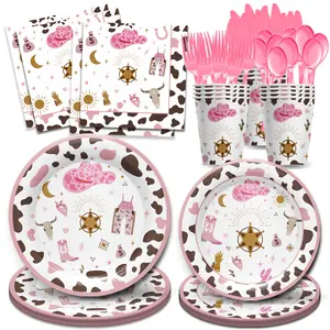 Western Cowgirl Party Decoration Tableware - Hot Pink Birthday Party Supplies Include Plate, Napkin, Cup, Cutlery, Wild West Cowgirl Theme Party Decorations Dinnerware | Serve 24