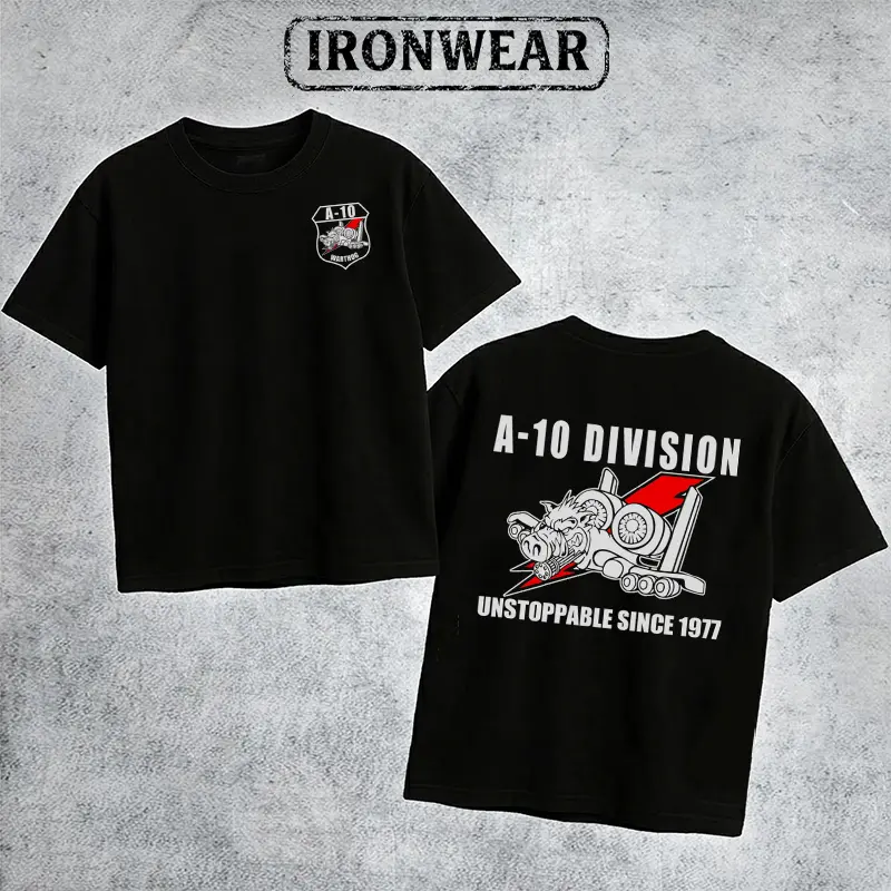 IronWear USAF A-10 Division Unstoppable Since 1977 T-Shirt, A-10 Warthog Graphic Tee, Military Aviation Inspired Shirt Outdoor Sports Apparel Gift Men