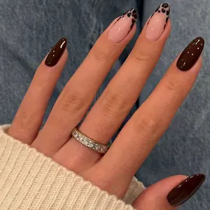 Change Your Nails, 24pcs French Tip Leopard Print Almond Press-On Nails, Includes Jelly Glue & Nail File, Perfect for Holidays, Daily Wear, School, Office, Party