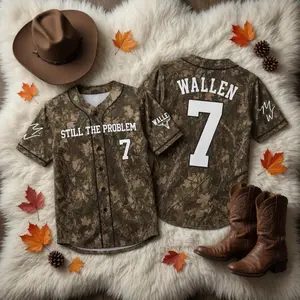 Wallen Camo Baseball Jersey, Still The Problem Tour 2026 Baseball Jersey, Still The Problem Tour 2026 Vol 98 Baseball Jersey, Country Music Fan Merch, Music Tour Jersey, Hip Hop Streetwear, Trendy Sports Jersey