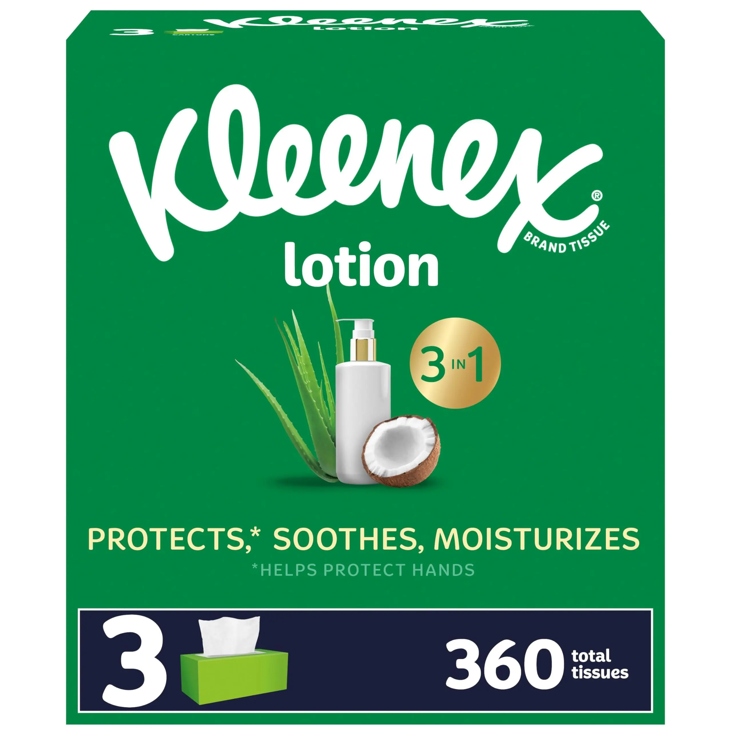 Kleenex Lotion Facial Tissues with Coconut Oil 4 Flat Boxes 180 Tissues Per Box 3-Ply