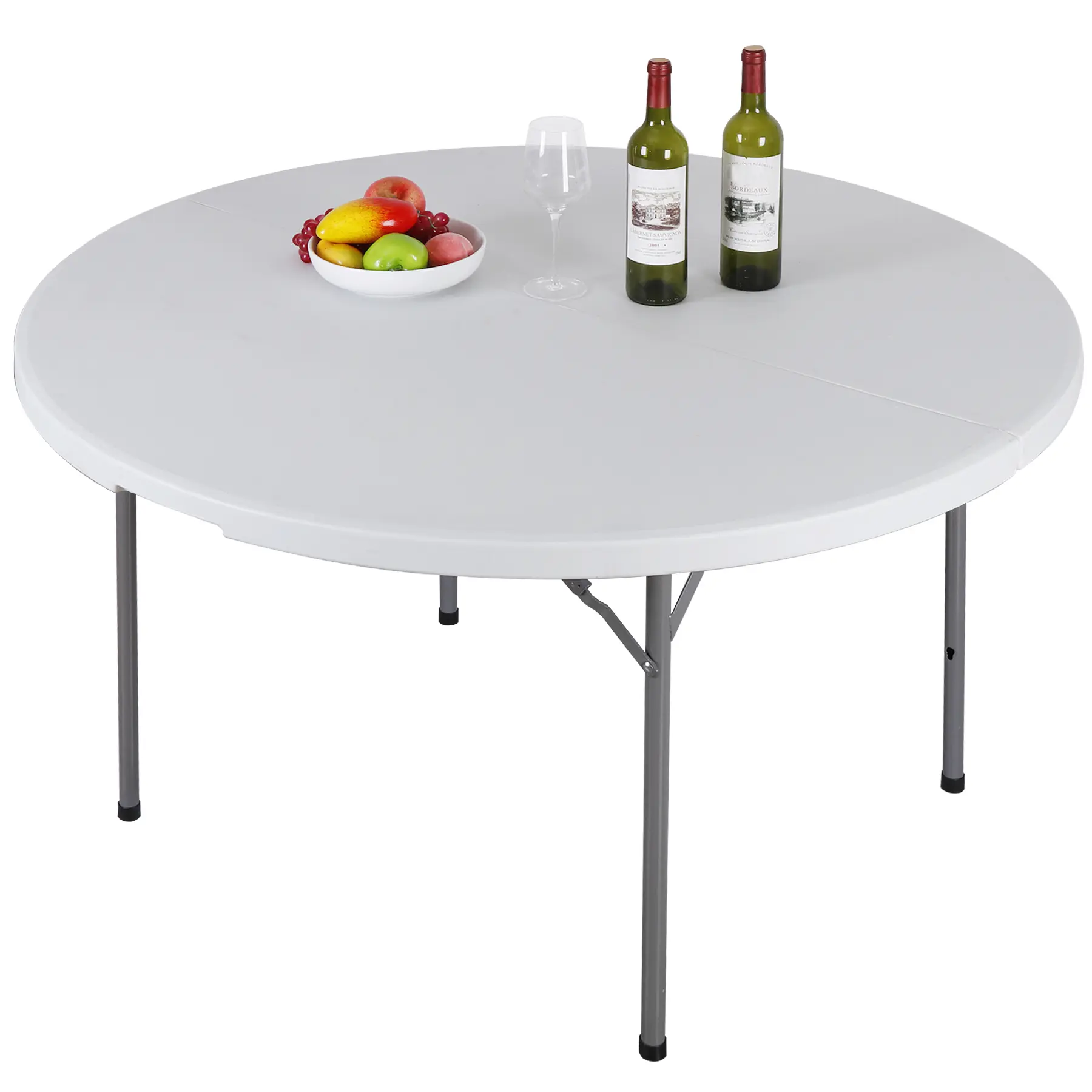 JupiterForce 48 in HDPE Plastic Circular Bi-Folding Heavy-Duty Commercial Garden Dining Table - Portable Fold-Down Indoor-Outdoor Tables with Tube Legs, Ideal for Dining, Card Games, Portable Dining Tables