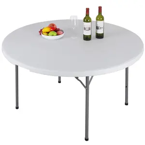 JupiterForce 48" Round Bi-Folding Commercial Table Plastic Dining Card Table for Indoor Outdoor