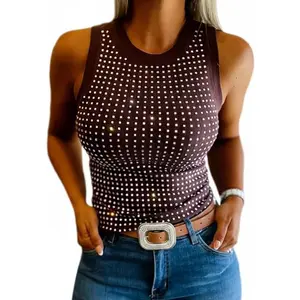 EncoLax Womens Summer Sleeveless Ribbed Tank Tops Rhinestone Sparkly Basic Top Slim Fit Party Y2K Outfit
