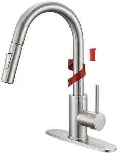 Kitchen Sink Faucet with Sprayer Brushed Nickel Pull Down Kitchen Faucet High Arc Single Handle Stainless Steel 1 or 3 Hole, Kitchen Sink Faucets for Farmhouse Campervan Laundry RV