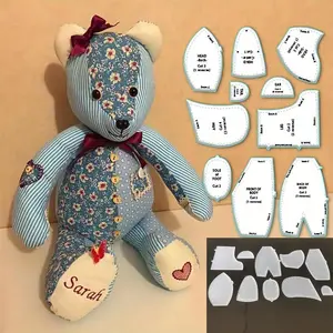 Memory Bear Sewing Templates Set, 10Pcs Acrylic Teddy Bear Sewing Patterns & Templates with Detailed Instructions for Sewing (Small)