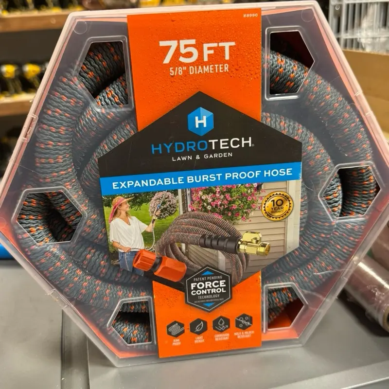 HYDROTECH 5/8 in. x 75 ft. Expandable Garden Hose - Flexible, Durable, Burst-Proof, Lightweight, No-Kink Water Hose