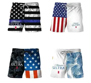 Collection Michelob Ultra American Flag Swim Trunks, Patriotic 4th Of July Men's Hawaiian Board Shorts, Summer Beach & Pool Party Wear, Gift for Beer Lovers, 4th of July Gift, Fourth of July Shorts, USA Flag Shorts, Gift for Family, Bestie