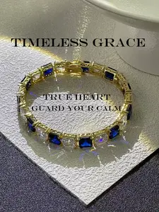 1 piece Luxury Blue Zircon Bracelet, 18k Gold Plated, Sapphire & Zircon, Tennis Chain Design, Comfortable, Perfect for Daily Wear, Gifts