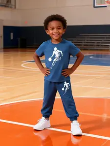 Basketball Theme Tie-Dye Set for Boys, T-Shirt and Pants 2-Piece, Fitted Casual Summer Workout Gear, Athletic Wear for Kids Under 8