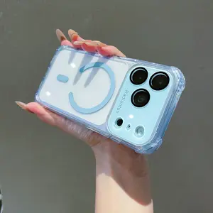 Transparent with lens protection and built-in lens film. 2-in-1 clear magnetic phone case for iPhone17ProMax16151413ProMax. Four-corner anti-fall magnetic phone case, anti-fall and anti-fingerprint, unisex