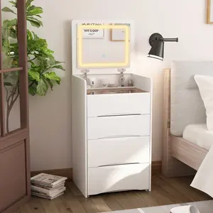 FUFU&GAGA Makeup Vanity Desk with Lighted Flip-Up Mirror, 18.3”W Dressing Table with 3 Drawers, Shelves & Cushioned Stool