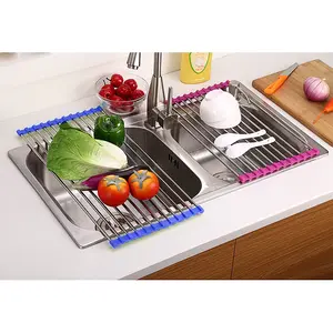 Folding Kitchen Drain Sink Rack Stainless Steel