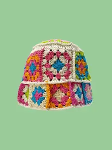 Women's Ethnic Pattern Flower Decor Bucket Hat, Casual Fashion Crochet Hat for Fall & Winter, Women's Hat for Daily Wear