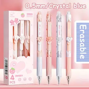 4pcs Fine Point Erasable Gel Pens Set, Writing Pen - 0.5mm, Push-Out Core, Comfort Grip, Black & Blue Ink - School Exam & Signature Pens, Ideal Gift for Students