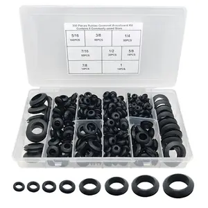335 count Rubber Grommets Assortment kit,8 Sizes (1/4", 5/16", 3/8", 7/16", 1/2", 5/8", 7/8", 1") O Ring Rubber Grommets for Wiring Automotive  Hole Plug Electrical Wire Gasket Set