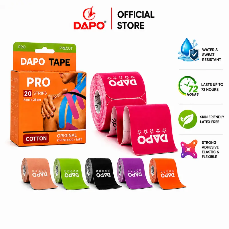 DAPO TAPE Precut Kinesiology Tape, 2 Roll (40 Strips 2 Inch x 16ft) Original Cotton Latex-Free, Flexible Athletic Tape for Fitness, Sport Training, Recovery Sports Tapes