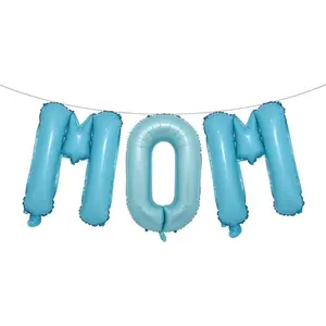 Mother's Day Balloons Multicolor Mom Balloons Letter Foil Balloons for Mother's Day Themed Party Happy Mother's Day Party Supplies Decorations Party Sets-3 PCS (MOM Light Blue)