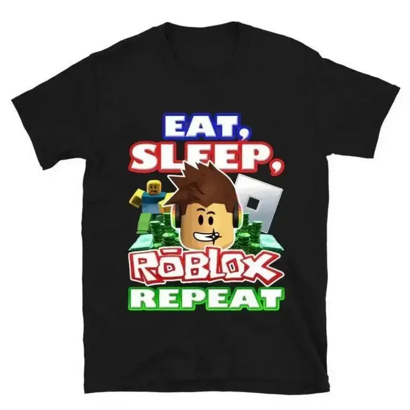 Kids Roblox Gaming T Shirt Eat Sleep Roblox Repeat Boys Casual Short Sleeve Top