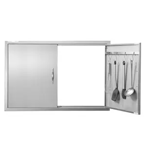 Stainless Steel Outdoor Kitchen Door, Double Access Door 39W x 26H Inches, Flush Mount Wall Cabinet Door, Vertical Door With Handles And Hooks, Ideal For BBQ Island, Grilling Station, Outdoor Cabinet, Weather Resistant