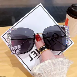 2026 New Rhinestone Unisex Sunglasses for Women, Oversized Frame, UV400 UV Protection Lens, Ins Style, Flattering Fit for Street Photography, Summervibes Eyewear