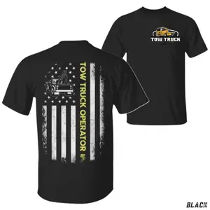 Tow Truck Operator T-Shirt, Grunge American Flag & Wrecker Graphic, Heavy Duty Work Shirt for Tow Truck Drivers & Roadside Crew, Gift for Blue Collar Workers or Roadside Heroes