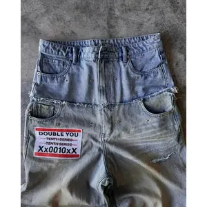 Men’s American retro washed baggy jeans with double stitching — new Harajuku hip-hop gothic casual Joker style