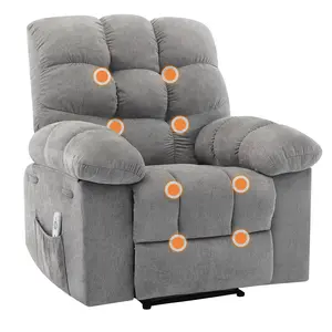 Wide Overstuffed Recliner Rocking Chair with Massage & Heat – Ergonomic Breathable Fabric, 2 Side Pockets & Remote Control – Ideal for Living Room or Bedroom – Comfortable Lounge Furniture
