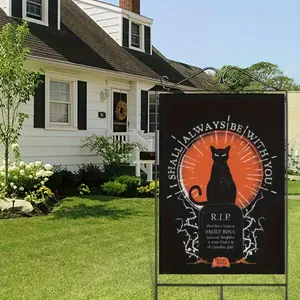 Garden Flag, Double-sided Double-layer Flag, Halloween Flag, Halloween Will Always Be With You Cat Pattern, Soft Fabric, Waterproof, Fade-resistant Christmas Flag 28*40 (in)