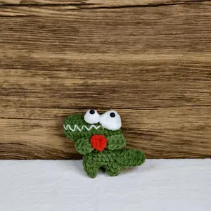 Handmade Amigurumi Crochet Green Crocodile Alligator Holding a Heart Plushie