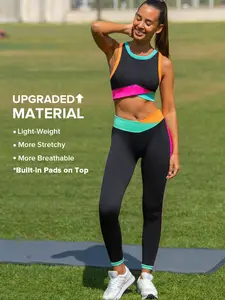Women's Color Block Activewear Set, Supportive Sewn-in Pads Sports Bra&High Waist Compressive Legging, Neon Workout Set, Neon Sportswear, Light Weight Running Clothes