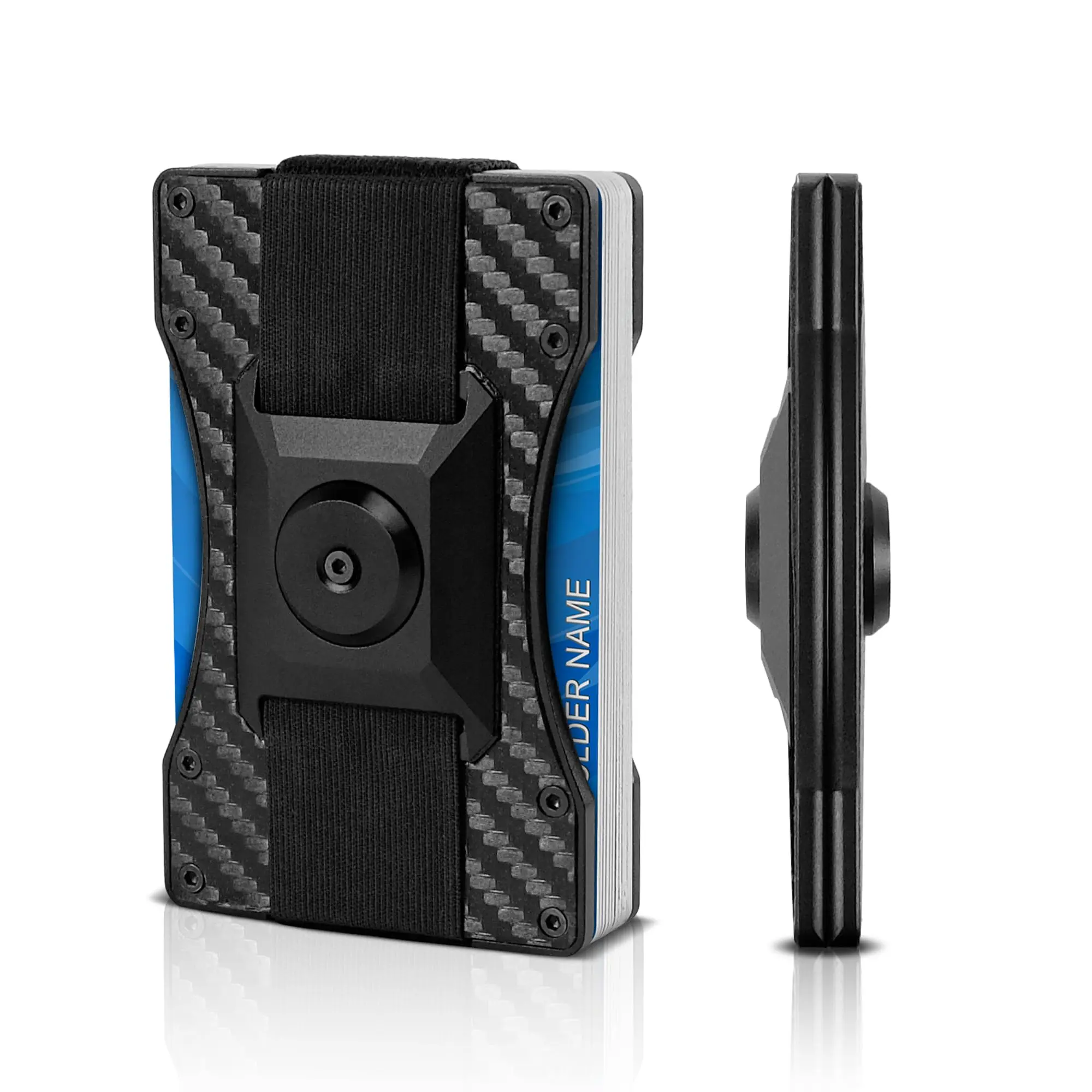 Minimalist Metal Wallet for Men, Fidget Spinner Function, Slim Tactical Wallet, Rigid Aluminum Smart Wallet Holds 20 Cards and Cash, Carbon Fiber Money Clip