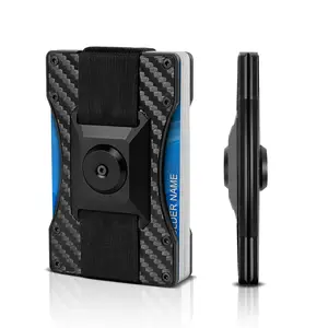 Minimalist Metal Wallet for Men, Fidget Spinner Function, Slim Tactical Wallet, Rigid Aluminum Smart Wallet Holds 20 Cards and Cash, Carbon Fiber Money Clip