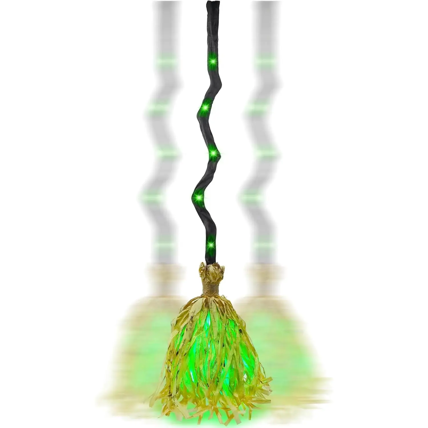 35" Animated Witch Broom Halloween Decoration, Moving Broomstick with Sound & Touch Activation, Green LED Lights, Creepy Sounds for Indoor Outdoor Porch, Haunted House & Halloween Party (Green)