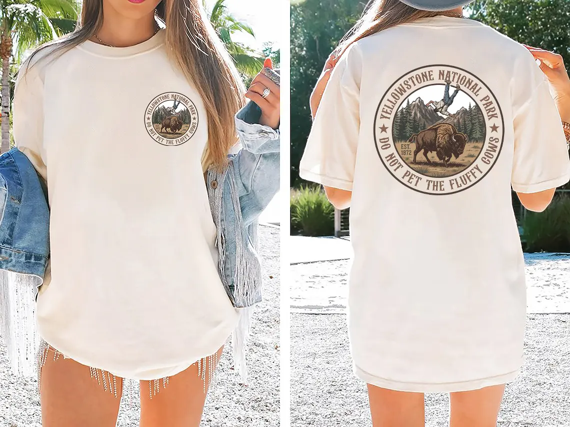 Yellowstone National Park Bison Shirt, Do Not Pet The Fluffy Cows Tee, Funny Buffalo Graphic T-Shirt, Vintage Wildlife Hiking Camping Gift