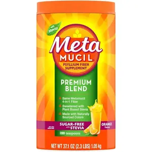 4 in 1 Psyllium Husk Fiber Supplement for Digestive Health Sugar Free with Stevia Plant Based Fiber Powder Orange Flavor 180 Teaspoons