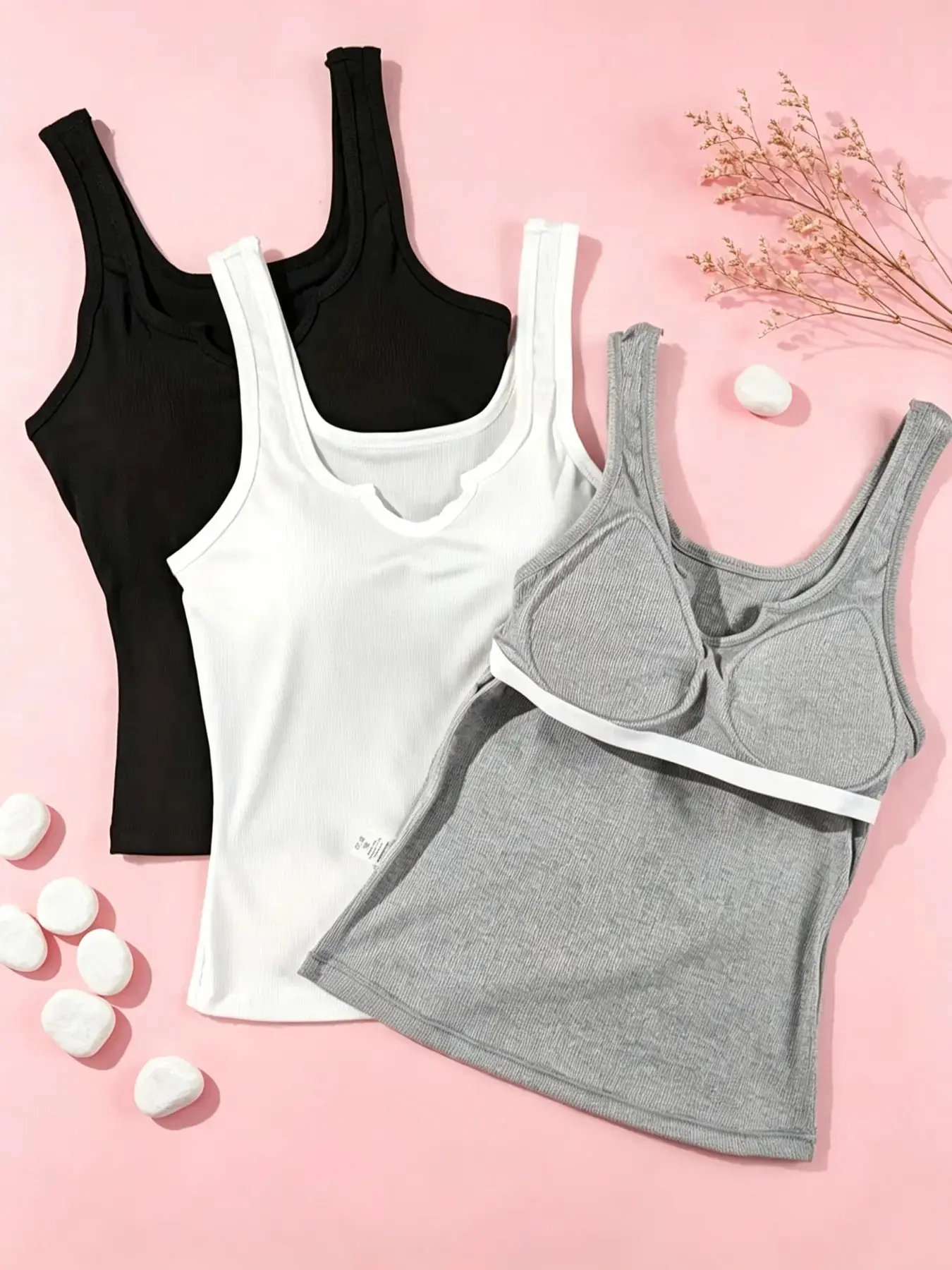 3-Pack Strapless Sleeveless Tank Tops for Women, One-Piece Bra with Pads, Wearable Lingerie, Casual, Basic, Slim-Fit, Contemporary Style, All Seasons, Basic Inner Top, Underwear