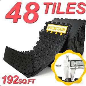Weaved Pattern Extra Thick EVA Foam Interlocking Puzzle Tiles, 0.4in Exercise Mat for Home & Gym Equipment Protective Cushioned Flooring, Black, 48 Tiles (192 SQ FT)
