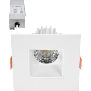2 in. Ultra-Thin Recessed Anti-Glare LED Downlight - Canless IC Rated, 500 Lumens, 5 Color Temperature Selectable 2700K/3000K/3500K/4000K/5000K, Dimmable Square White Trim, 90 CRI
