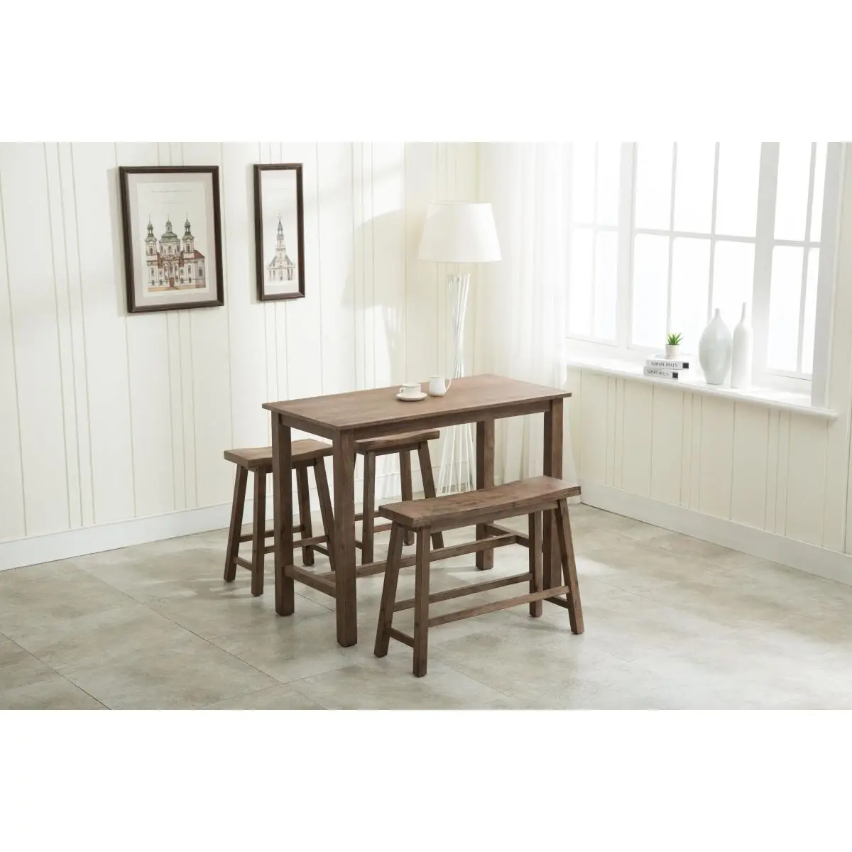 212 MAIN Sonoma Barnwood Multi-Step Brush 4-Piece Rubberwood Dining Table Set - Commercial-Office Use, Rustic Look, Seats 4