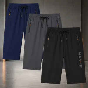 Men’s Straight-Leg Capri Pants with Zipper Pockets, Elastic Drawstring Waist, Casual Athletic Cropped Trousers, Regular Fit Below-Knee Lounge Bottoms for Daily Wear, Available in Navy, Charcoal Gray and Black