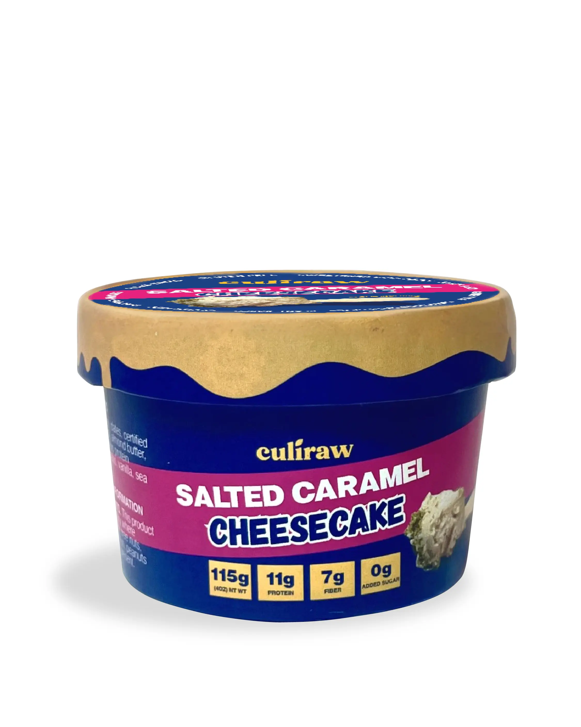 Culiraw Salted Caramel Cheesecake - 4 Pack Plant-Based Protein Gluten-Free Sweetened with Dates 115g Total Protein