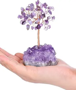 Amethyst Crystal Tree, Natural Healing Crystals Money Tree Amethyst Cluster Base,Reiki Positive Energy Gemstones Bonsai Tree, Feng Shui Purple Room Office Desk Decor Spiritual Gifts